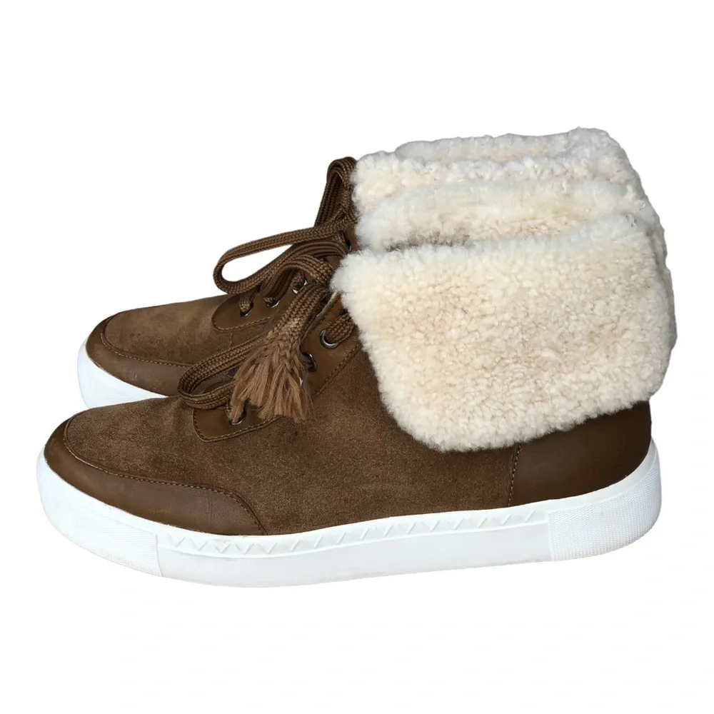 Via Spiga Maia Shearling Cuff Sneaker Rattan Napa/Suede‎  Size US 6M.